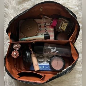 New Black Checkered Cosmetic Case with Gold Hardware